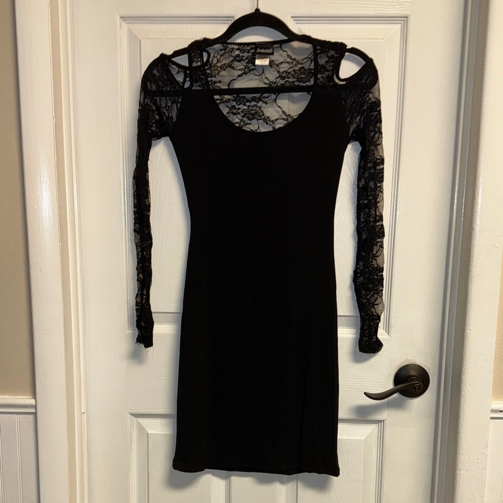 Frederick's of Hollywood Black Lace Long Sleeve Bodycon Dress